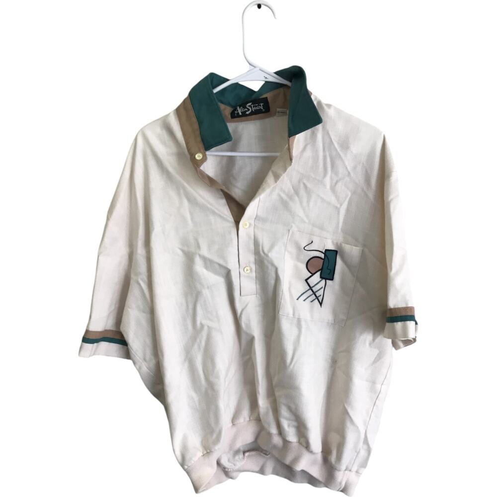 Alan Stuart Cropped Polo Shirt Mens XL White Embroidered Pocket Short Sleeve